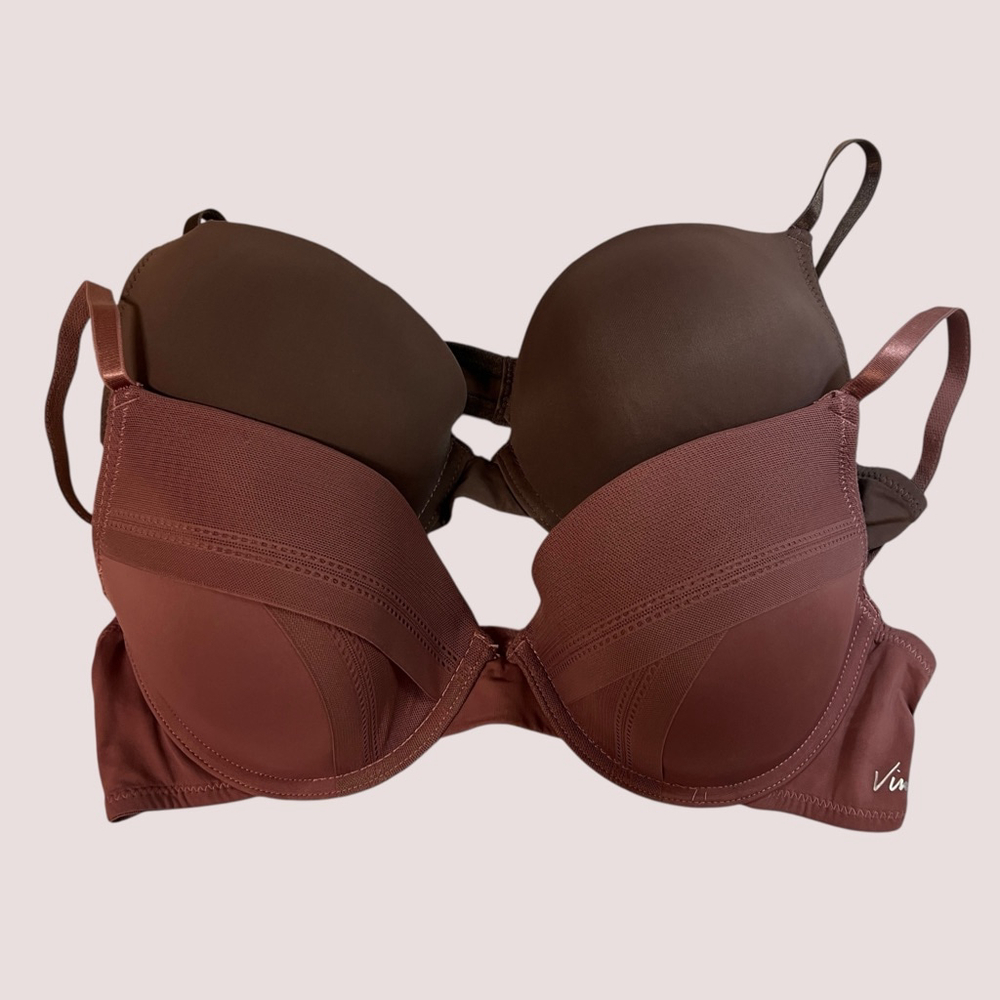 Lot of 2 Vince Camuto Brown Push Up Underwire Bras 36C Adjustable